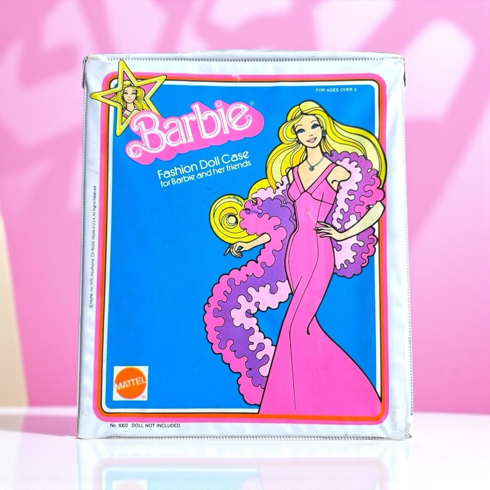 1976 Vintage Barbie Fashion Doll Case Only Mattel No. 1002 White Blue Pink